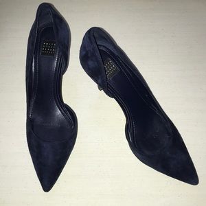 WHBM Ella Officer Blue Suede D’Orsay Heels